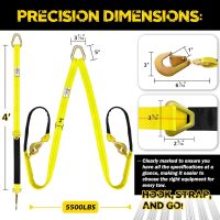 V-Bridle Tow Strap 2" x 4' with Snap Hooks, Cordura Sleeve, and Axle Straps | D-Ring for Enhanced Stability | Recovery Strap 5500lbs Load for Car Towing, Rollback, Flatbed, Tow Truck - Image 7