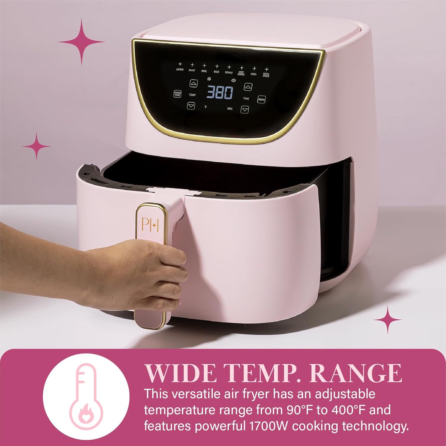 Paris Hilton Air Fryer, Large 6-Quart Capacity, Nonstick Made without PFAS, Touchscreen Display, 8-in-1 (Air Fry, Roast, Broil, Bake, Reheat, Keep Warm, Pizza, Dehydrate), Dishwasher Safe, Pink - Image 7