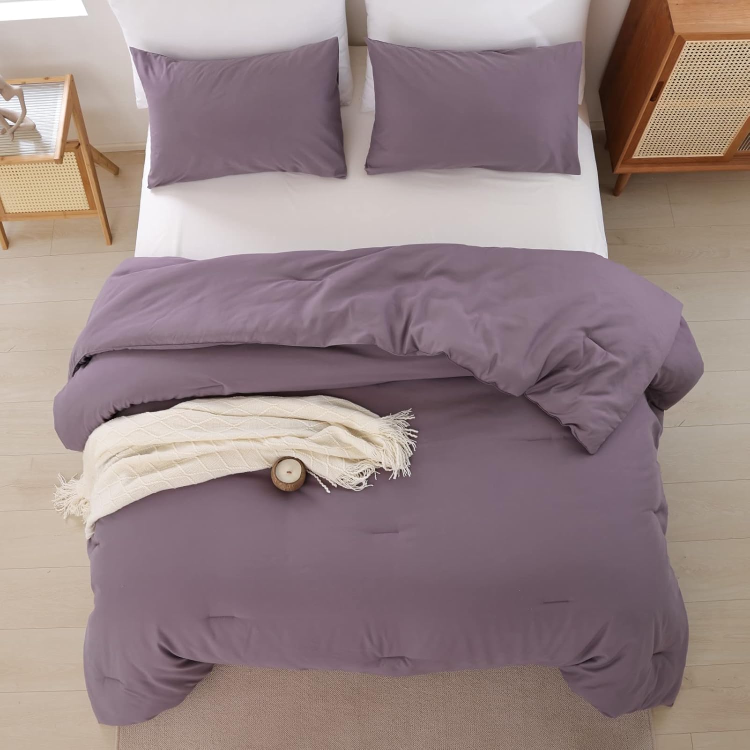 ROSGONIA Dusty Purple Comforter Set Queen, 3pcs (1 Boho Comforter & 2 Pillowcases) All Season Bedding Lightweight Bedspread Blanket Quilt Bed - Image 7