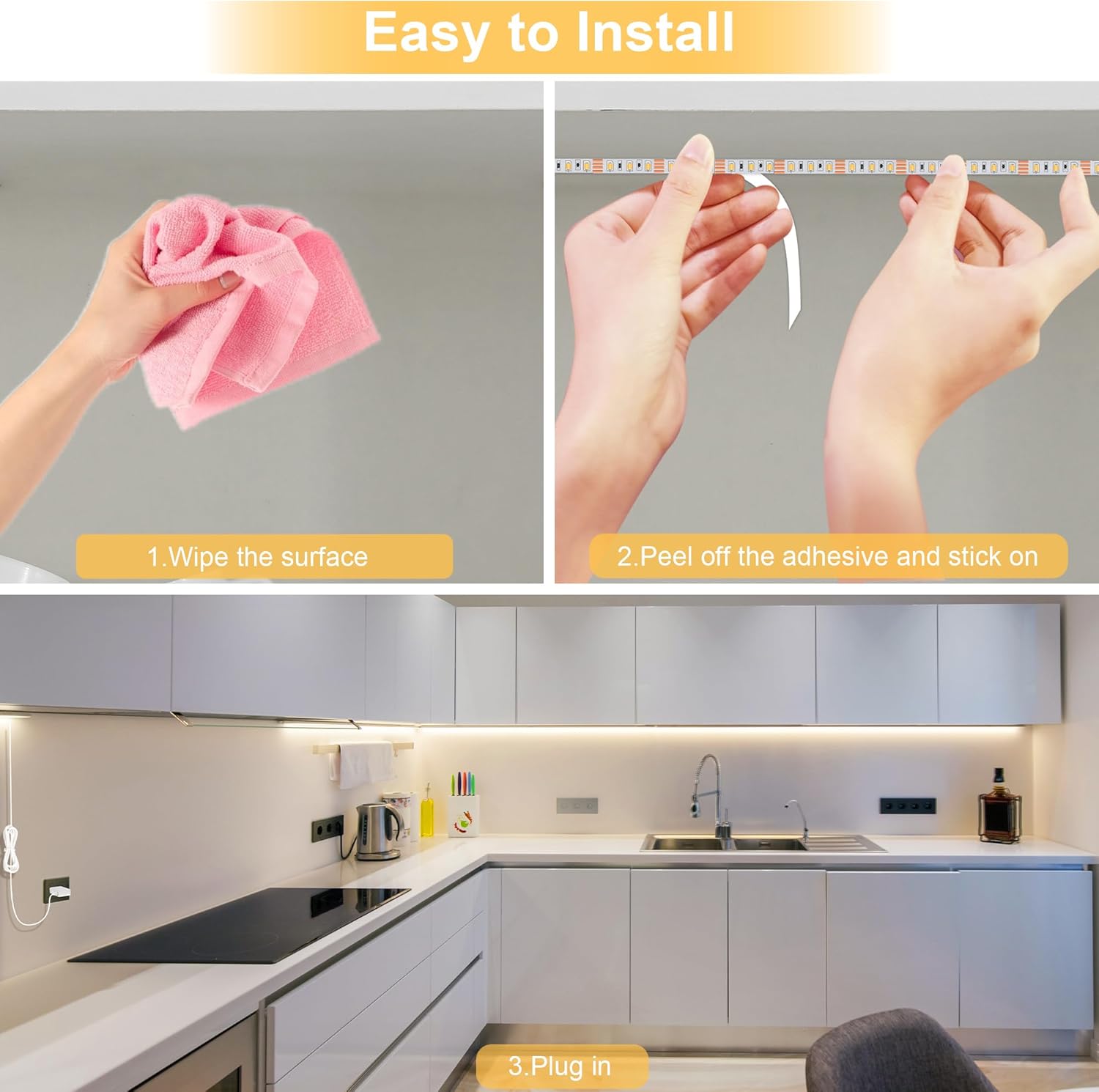 LAFULIT 8 PCS Under Cabinet Lighting Kit, Bright Under Cabinet Lights, Flexible Led Strip Lights with RF Remote and Power Adapter, for Kitchen Cabinet Shelf Desk Counter, 4000K Neutral White, 13ft - Image 6