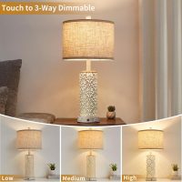 26" Farmhouse Table Lamp Dual Light, 3-Way Dimmable Touch Lamps, Rustic Nightstand Bedside Lamps with 2 USB Ports + AC Outlet, Modern Nightlight for Living Room Bedroom and Nightstand - Image 2