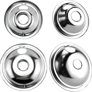 4 Pack GE68C Chrome 2 x 6inch, 2 x 8inch Burner Drip Pan Bowls by PANDEELS- Fit for GE Stoves and Hot-point Electric Ranges - Drip Pans Set