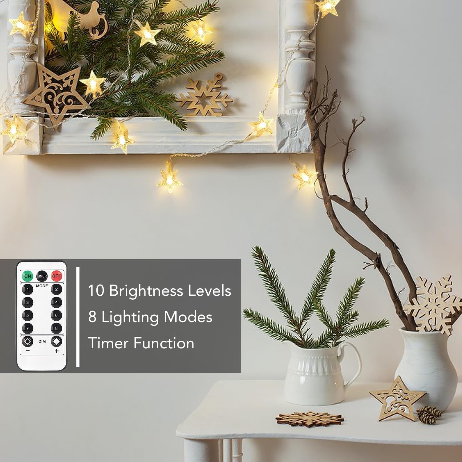 Brightown Star String Lights Battery Operated - 17 ft 50 LED Star Fairy String Lights with Remote and Timer, 8 Modes Waterproof for Bedroom Tent Loft Bed Patio Party Wedding Decor, Warm White - Image 9