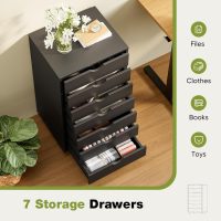 Sweetcrispy 7 Drawer Chest Mobile Storage Cabinets Wooden Dresser with Wheels Room Organization Furniture for Office Home, Black Wood - Image 5