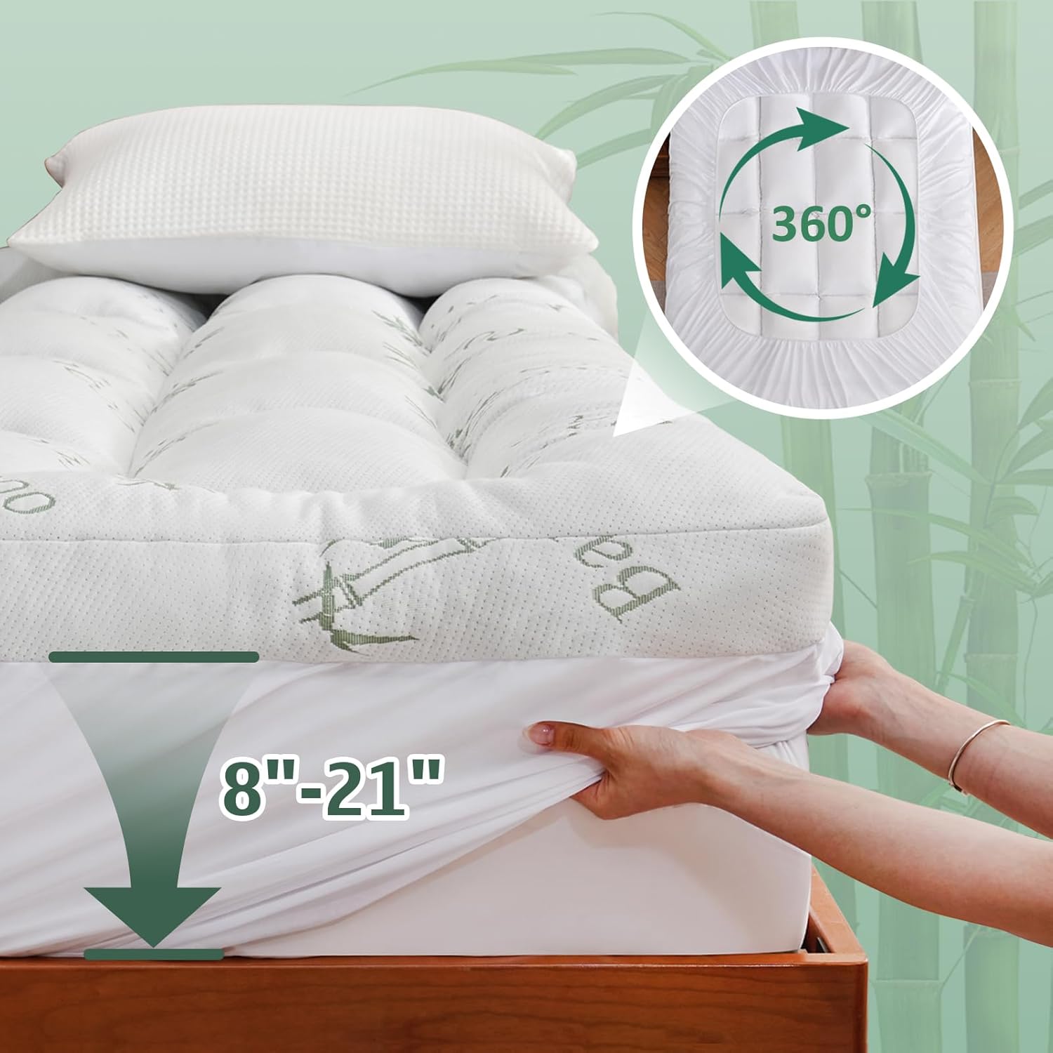 DOWNCOOL 3 Inch Memory Foam Mattress Topper Queen – Cooling Pillow Top Mattress Topper for Back Pain Relief, with Bamboo Viscose Air Layer, 1700 GSM Fill, Deep Pocket Fits 8–21 Inch - Image 6