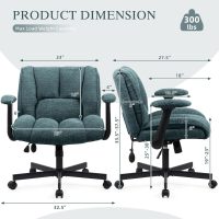 Criss Cross Legged Office Chair with Flip-Up Arms and Wheels, Wide Seat Desk Chair with Built-In Dynamic Airbag Lumbar Support, Modern Cross-Leg Chair for Home Office, Apartment, Vanity, Dark Green - Image 2