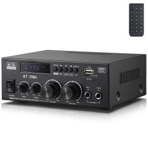BT-398A Stereo Audio Amplifier, MAX 450W 2 Channel Wireless Bluetooth 5.0 Power Amplifier System,w/USB, SD, RCA, MIC, Optical, Coaxial in, Stereo Amplifiers System for Home Theater Speakers