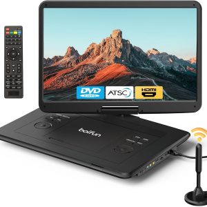 BOIFUN 17.5" Portable TV/DVD Player Combo with 15.6" Large HD Swivel Screen, Digital TV ATSC Tuner, Built-in Battery, Support HDMI in/USB/Micro SD/AV Out and Multiple Disc Formats, Black