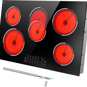 30 Inch Electric Cooktop 5 Burner, 8400W Built-in Electric Stove Top, 30" Ceramic Cooktop with Expanded Zone, Touch Control, Timer, Pause Control, Safety Lock, 220-240V, Hard Wire, No Plug