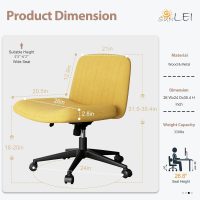 SUNLEI Criss Cross Chair with Wheels, Comfy Armless Vanity Chairs with Back & Wide Seat, Comfortable Fabric Cross Legged Desk Chair’s Swivel, Yellow - Image 2
