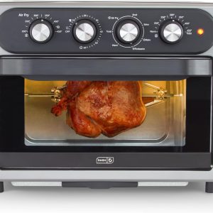 Dash Chef Series 7 in 1 Convection Toaster Oven Cooker, Rotisserie + Electric Air Fryer with Non-stick Fry Basket, Baking Pan & Rack, Skewers, Drip Tray & Recipe Book, 23L, Graphite