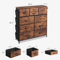 WLIVE Fabric Dresser for Bedroom with 10 Drawers, Chest of Drawers with Side Pockets and Hooks, Sturdy Metal Frame, Drawers Organizer Unit for Living Room, Hallway, Rustic Brown Wood Grain Print - Image 3