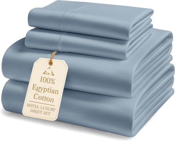 LANE LINEN Luxury Hotel Style 100% Egyptian Cotton Bed Sheets King Size – Mercerized Cotton, Silky Finish, No-Pill, Fade-Resistant, Sustainably Produced King Bedding Set – French Blue