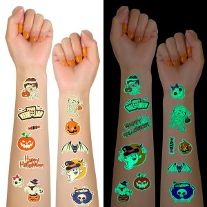 120 PCS Glow Halloween Tattoos for kids, Luminous Temporary Tattoo Stickers Halloween Party Favors, Trick or Treats, Goodie Bag Stuffers, Gifts, Halloween Makeup Decorations, Party Supplies
