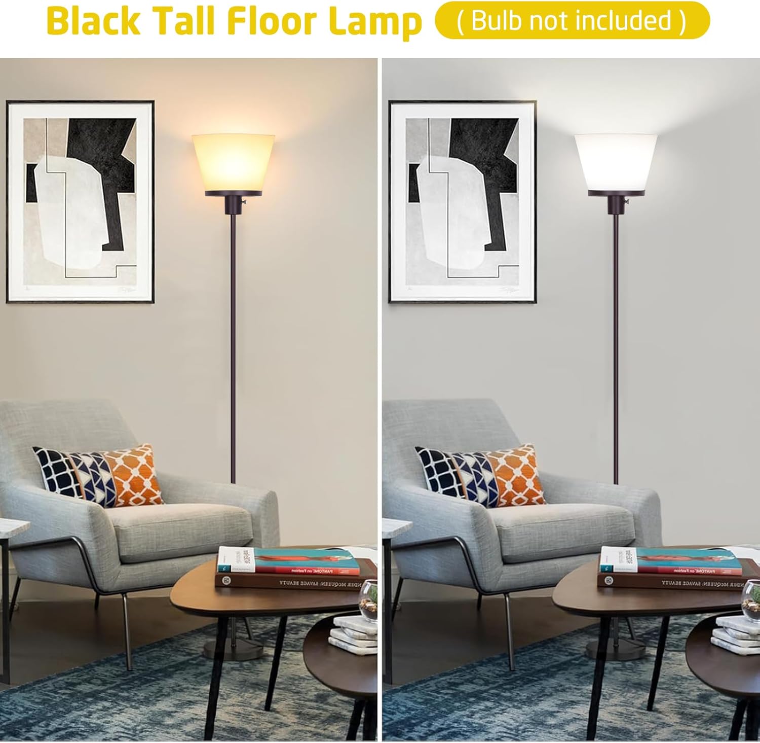 LED Floor Lamp Tall Standing Lamp, Black Modern Torchiere Floor Lamps for Bedroom Living Room Office, Bright Floor Lamp with White Plastic Shade, Bulb Not Included. - Image 2