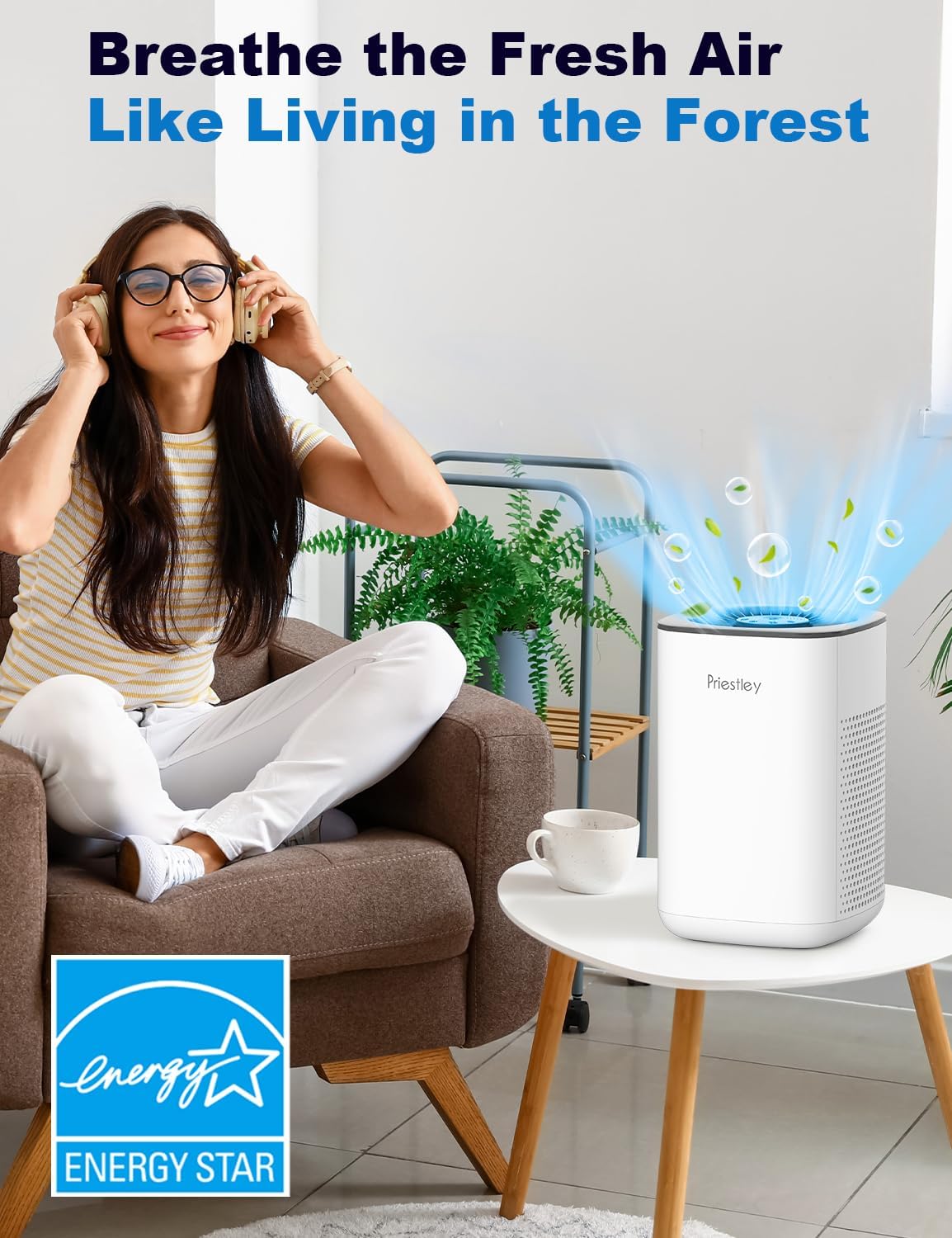 Priestley Small Air Purifiers for Home Bedroom Dorm Office Desktop, 20dB Quiet 3-in-1 HEPA Air Purifier with Essential Oil Diffuser, Air Filters Smoke, Allergies, Pet Dander, Odor, Dust - Image 5