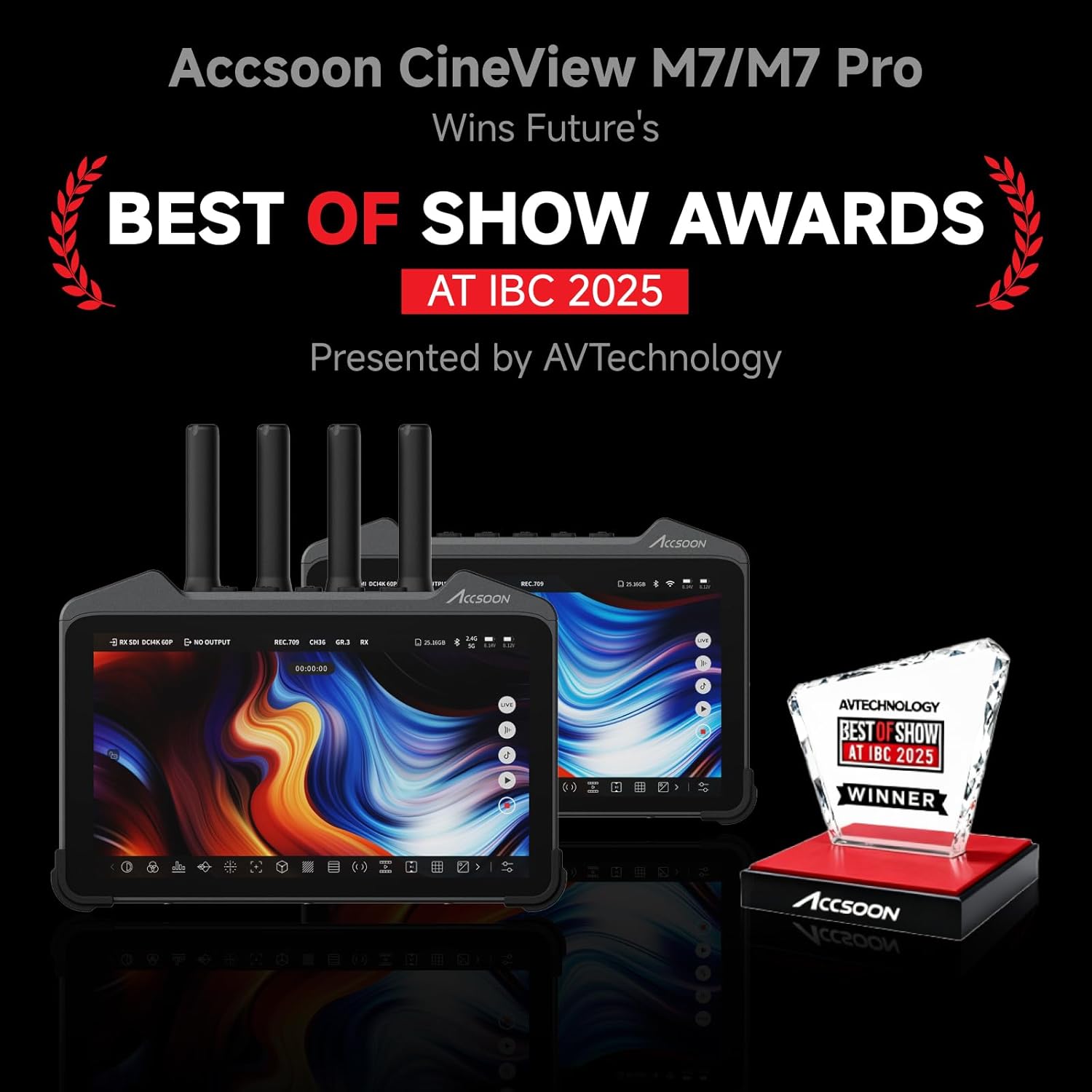 Accsoon CineView M7 Pro 4K60 Wireless Video Transmitter&Receiver&7 Inch Camera Monitor with 3D LUT, Dual-Band SDI HDMI 1200ft Range 25ms Lat., 10 App Monitoring, Pair CineView Master 4K TX&RX/HE/SE TX - Image 2