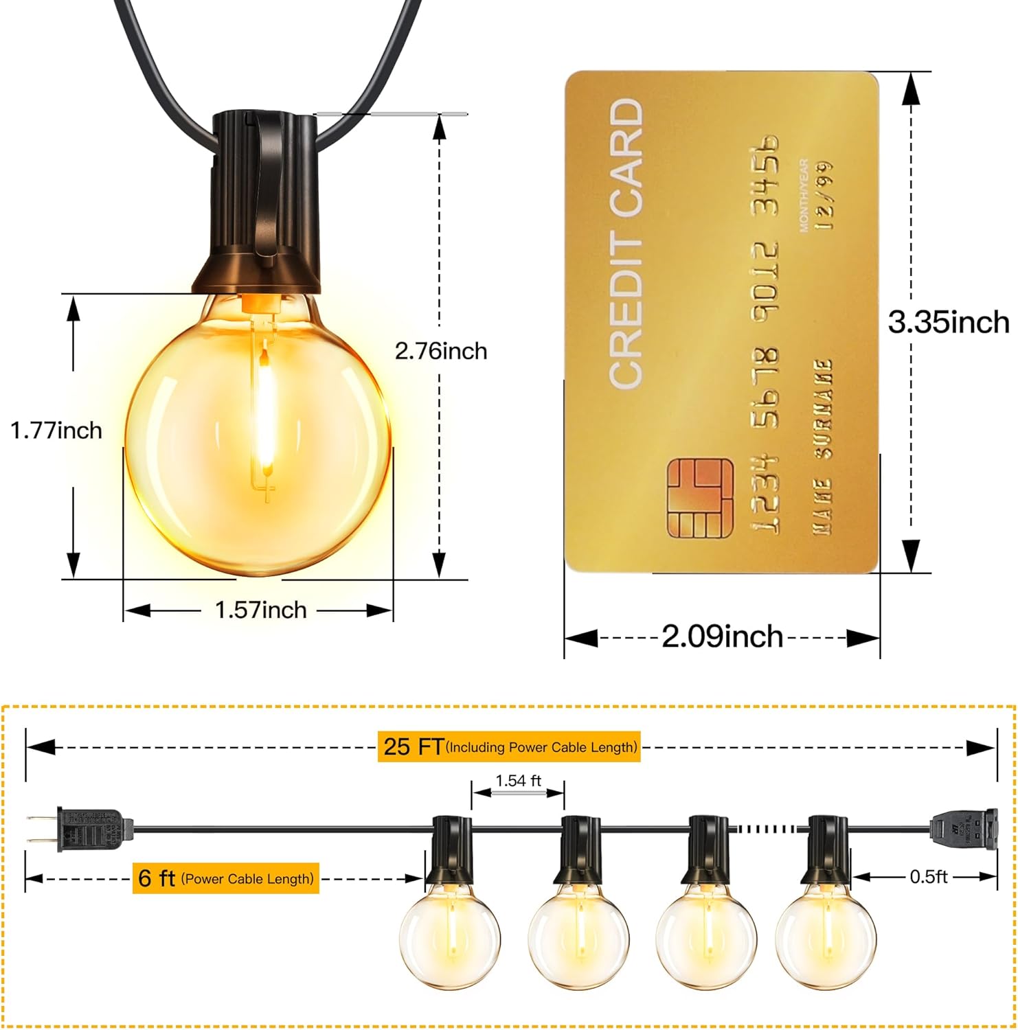 Ollny 25FT Outdoor String Lights, Waterproof Connectable Shatterproof Outside Light with 13 Edison + 1 Spare LED Bulbs Plug in, Patio Lights for Indoor Balcony Porch Camping Deck - Image 2