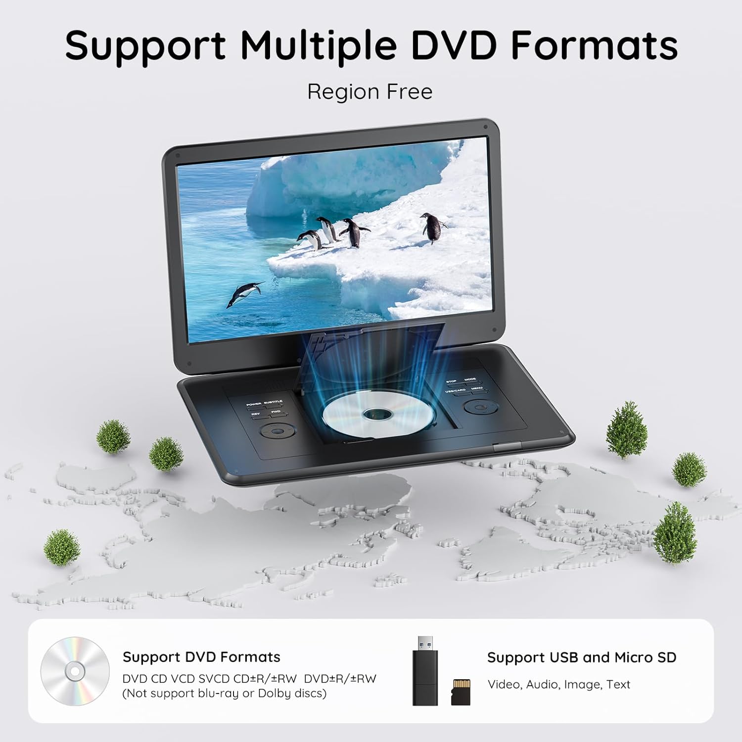 BOIFUN 17.5" Portable TV/DVD Player Combo with 15.6" Large HD Swivel Screen, Digital TV ATSC Tuner, Built-in Battery, Support HDMI in/USB/Micro SD/AV Out and Multiple Disc Formats, Black - Image 3