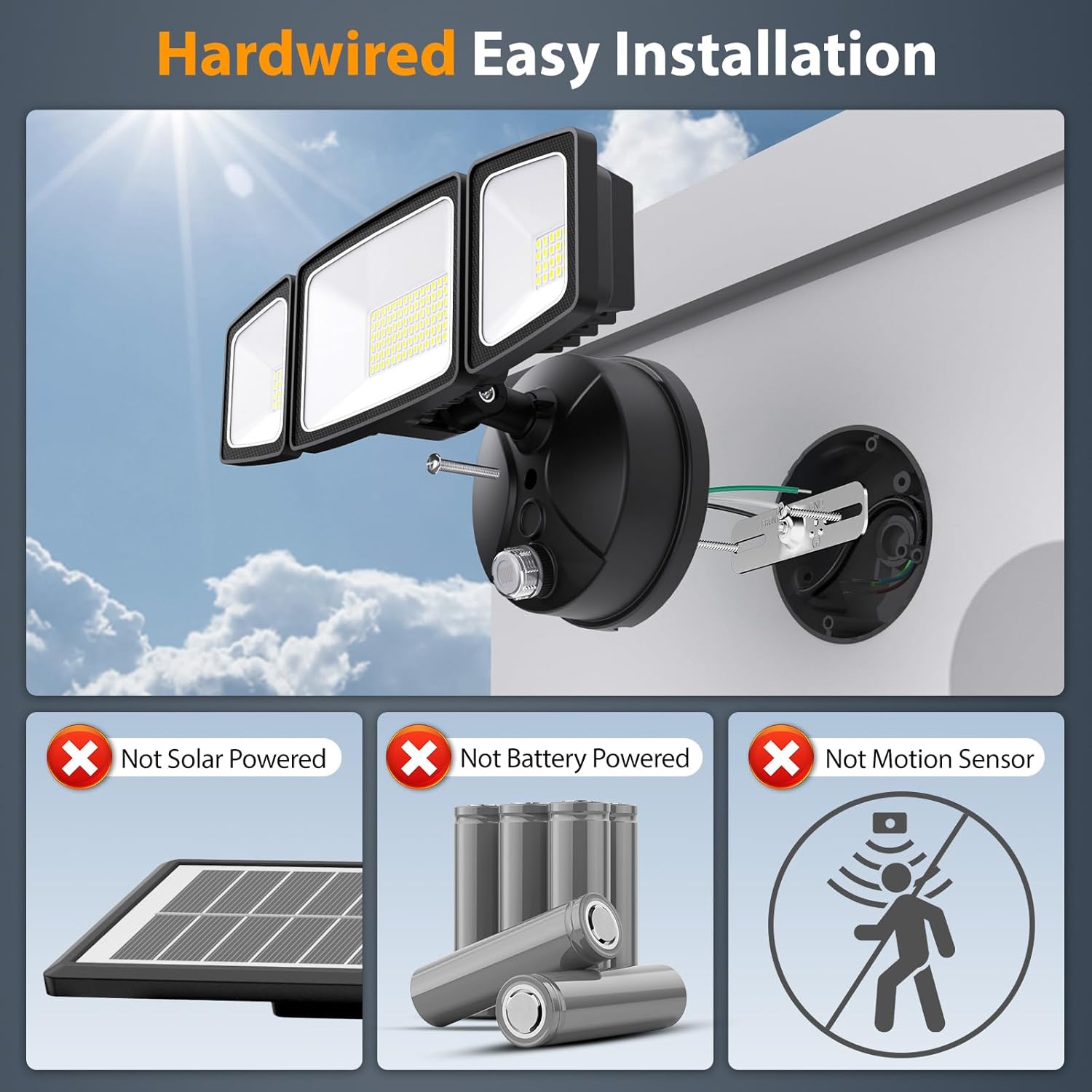 Onforu 55W LED Dusk to Dawn Flood Lights, 6000LM Black Exterior Security Outdoor Lighting,IP65 Waterproof Outdoor 3 Adjustable Heads Photocell Light Fixture,6500K Floodlight for Garage,Patio,Yard - Image 2