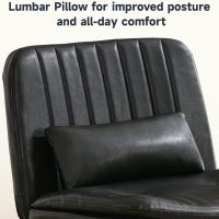 Criss Cross Chair with Lumbar Pillow, Armless Cross Legged Chair, Wide Adjustable Height Swivel Chair Vanity Seating for Small Spaces, Make Up, Bed Room (PU Black) - Image 5