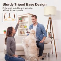 OUTON Wood Tripod Floor Lamp with Shelves, Mid Century LED Modern Dimmable Floor Lamp with Remote Control, Sturdy Tall Standing Lamp with Beige Linen Texture Shade for Living Room, Bedroom, Office - Image 6