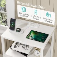 BOLUO White Nightstand with Charging Station, LED Night Stand with 2 Fabric Drawers, Bedside Table with USB Ports and Outlets, Nightstand for Bedroom Modern - Image 5