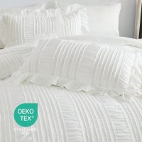WONGS BEDDING Queen Comforter Set,White Cute Ruffle Comforter for Queen Bed, 7 Pieces Bed in a Bag Seersucker Shabby Chic Bedding Set 90"×90" - Image 4
