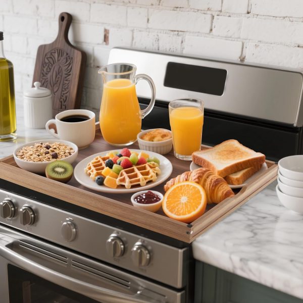 Stove Top Covers for Gas Burners and Electric Stove, 30"L x 22"W x 2.4" Gas Stove Cover, Wooden Cutting Boards/Sink Cover for Kitchen, Tray for Kitchen Counter Space (Nature)