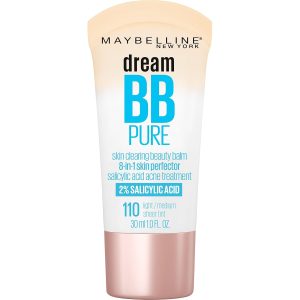Maybelline Dream Pure Skin Clearing BB Cream, 8-in-1 Skin Perfecting Beauty Balm With 2% Salicylic Acid, Sheer Tint Coverage, Oil-Free, Light/Medium, 1 Count