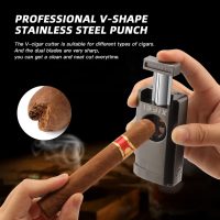XIFEI Cigar Lighter, Triple Jet Flame Torch Lighter with Cigar Cutter V Cut, Cigar Accessories Cigar Holder, Windproof Refillable Butane Lighters for Smoking with Gift Box - Image 3