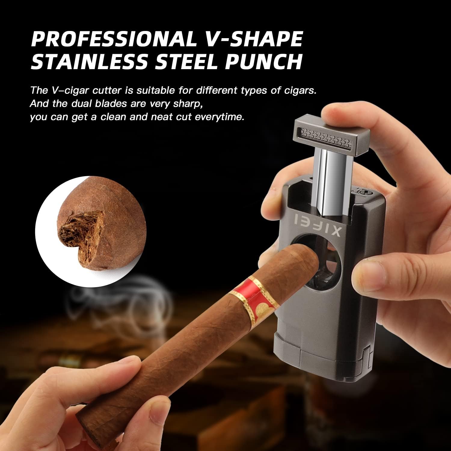 XIFEI Cigar Lighter, Triple Jet Flame Torch Lighter with Cigar Cutter V Cut, Cigar Accessories Cigar Holder, Windproof Refillable Butane Lighters for Smoking with Gift Box - Image 3