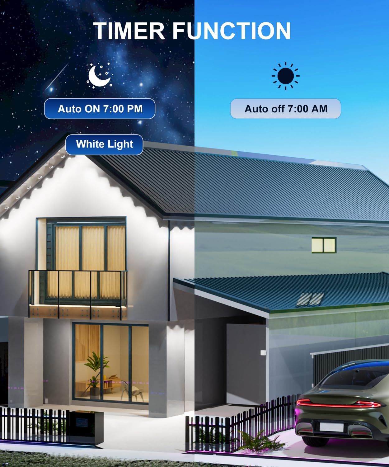 150Ft Permanent Outdoor Lights,Smart RGB Outdoor Lights with Remote APP Control, IP67 Waterproof Outside Light for House for Christmas, Halloween, Holiday, Party, Daily - Image 6