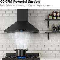 IKTCH 30 inch Black Wall Mount Range Hood, 900 CFM Ducted/Ductless Stainless Steel Vent Hood with Gesture Sensing & Touch Control Switch Panel, 2 Pcs Adjustable Lights(IKP02-30-BSS) - Image 2