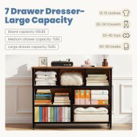 DUMOS Dresser for Bedroom with 7 Drawers, Storage Organizer Units Furniture, Chest Tower TV Stand with Fabric Bins, Metal Frame, Wooden Top for Nursery, Living Room, Bedroom, Closet, Brown - Image 4