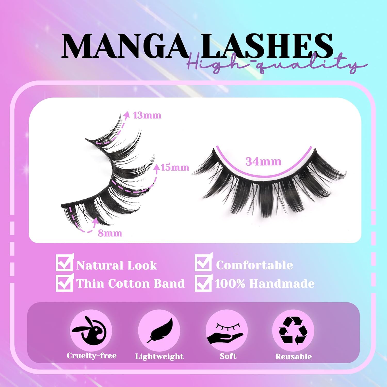 Losha Lashes Spiky Manga Lashes 14 Pairs Anime False Eyelashes 8D Wispy Eye Lashes Kit with Lash Glue and Lash Tweezers Natural Soft Fake Eyelashes (Cutes) - Image 4