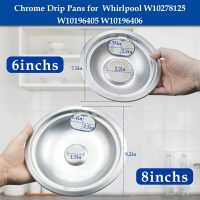 4 Pack (2) 6" & (2) 8" Electric Stove Burner Covers, Replacement Chrome Drip Pans for Whirlpool W10278125 W10196405 W10196406 - Image 4