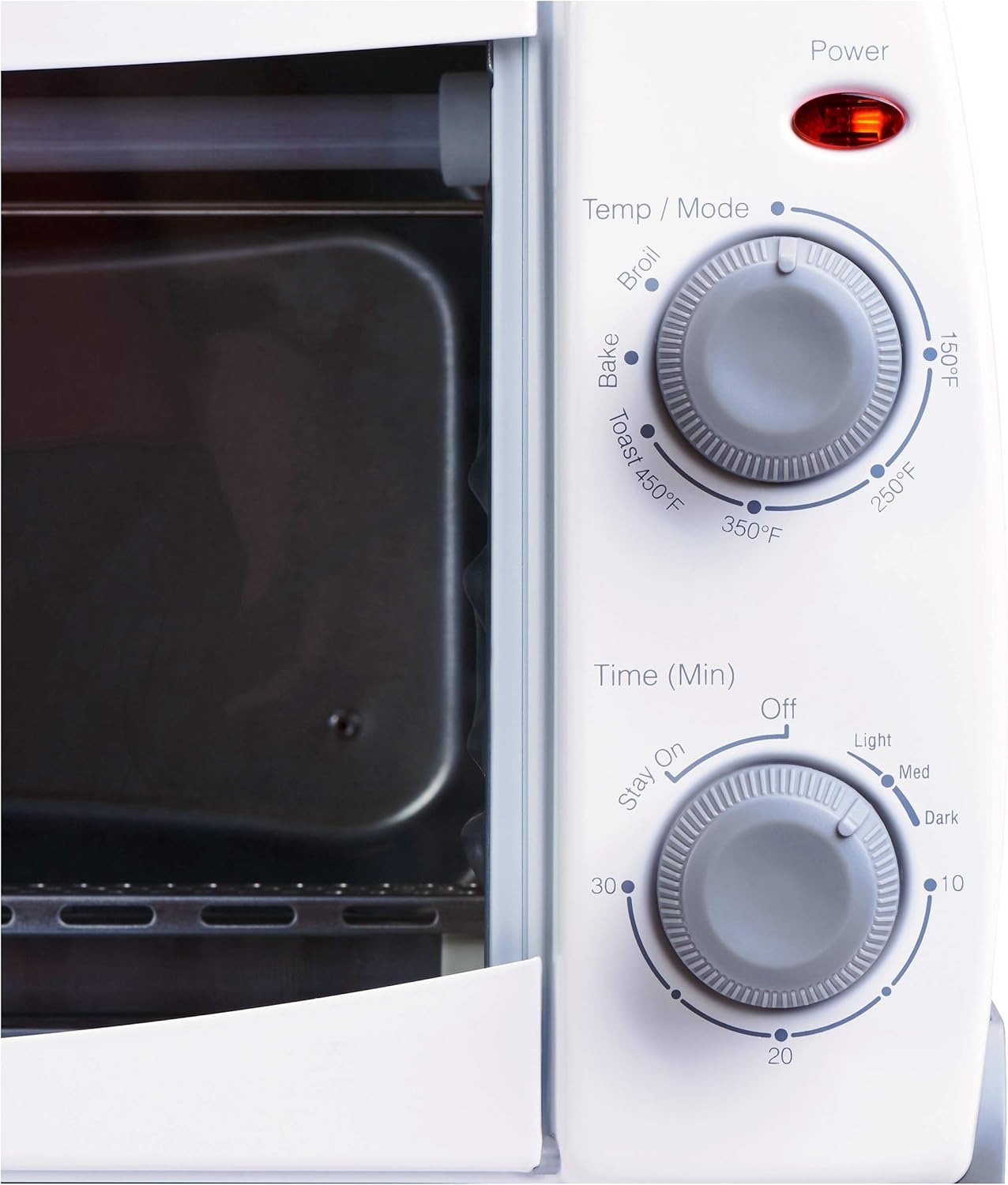 Dominion 4 Slice Small Toaster Oven Countertop, Retro Compact Design, Multi-Function with 30-Minute Timer, Bake, Broil, Toast, 1000 Watts, 2-Rack Capacity, White - Image 7