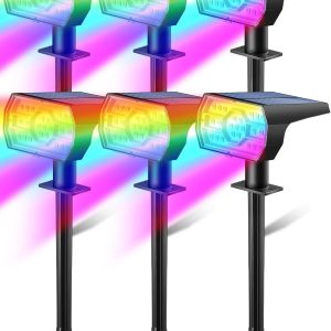 Solar Multicolor Lights Outdoor, 7 Lighting Modes Solar Light Outdoor Waterproof IP68, Color Changing RGB Powered Halloween Lights Outdoor for Garden Yard Patio Landscape Halloween Decorations