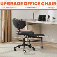 Cross Legged Office Chair with Wheels, Meditation Chair, ADHD Desk Chair, Adjustable Height Yoga Office Chair, Wide Criss Cross Chair with Lumbar Support, Kneeling Chair (Black + PU Leather) - Image 5