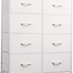 WLIVE Fabric Dresser for Bedroom, Tall Dresser with 8 Drawers, Storage Tower with Fabric Bins, Double Dresser, Chest of Drawers for Closet, Playroom, Dormitory, White