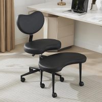 Cross Legged Office Chair with Wheels, Meditation Chair, ADHD Desk Chair, Adjustable Height Yoga Office Chair, Wide Criss Cross Chair with Lumbar Support, Kneeling Chair (Black + PU Leather) - Image 2