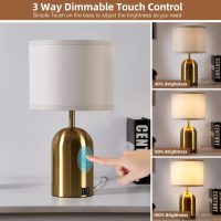 GyroVu Touch Control Table Lamps Set of 2, Bedside Table Lamps for Bedrooms Set of 2 Modern Living Room 3 Way Dimmable Gold Bedside Lamp for End Table with 2 USB Charging Ports, 2 Bulbs Included - Image 2