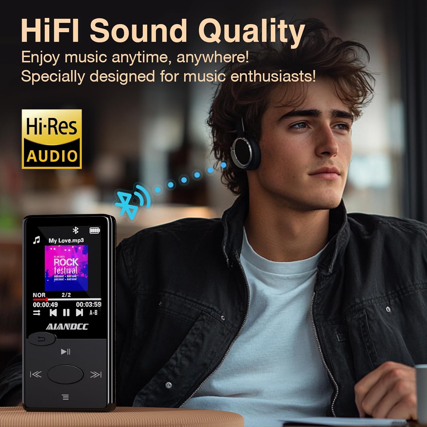 64GB Mp3 Player with Bluetooth 5.3 HiFi Sound, Mp3 Player with FM Radio, Mini Music Player for Kids Adults, Earphones Included, TF Card can be Inserted - Image 7