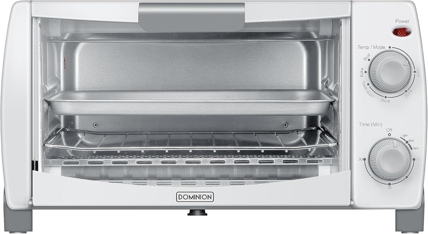 Dominion 4 Slice Small Toaster Oven Countertop, Retro Compact Design, Multi-Function with 30-Minute Timer, Bake, Broil, Toast, 1000 Watts, 2-Rack Capacity, White - Image 2