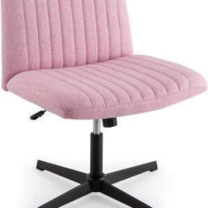 GOFLAME Criss Cross Office Chair, Swivel Cross Legged Office Desk Chairs with Wide Seat and Rocking Function, Height Adjustable Armless Computer Desk Chair for Home Office, Bedroom, No Wheels, Pink