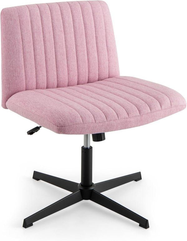 GOFLAME Criss Cross Office Chair, Swivel Cross Legged Office Desk Chairs with Wide Seat and Rocking Function, Height Adjustable Armless Computer Desk Chair for Home Office, Bedroom, No Wheels, Pink