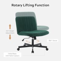 Crossleg Chair with Wheels Wide Seat Home Desk Criss Computer Chair Velvet Swivel Side Vanity Chair Green for Girl - Image 5