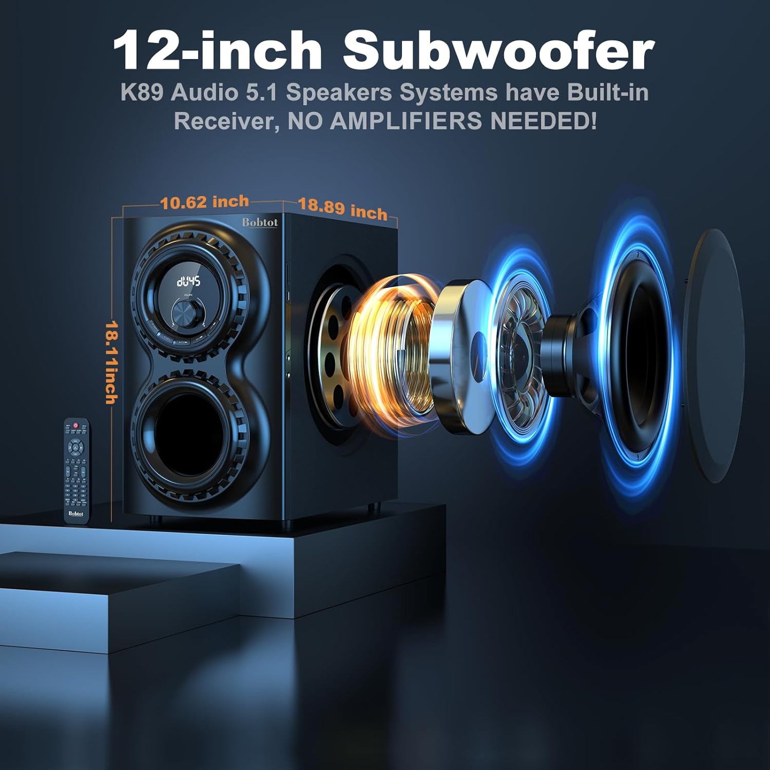 Bobtot Surround Sound Systems 1400 Watts Peak Power Home Theater Speakers - 12" Subwoofer Strong Bass 5.1 Wired Loud Stereo Audio System with Bluetooth HDMI ARC Optical Input for TV - Image 2