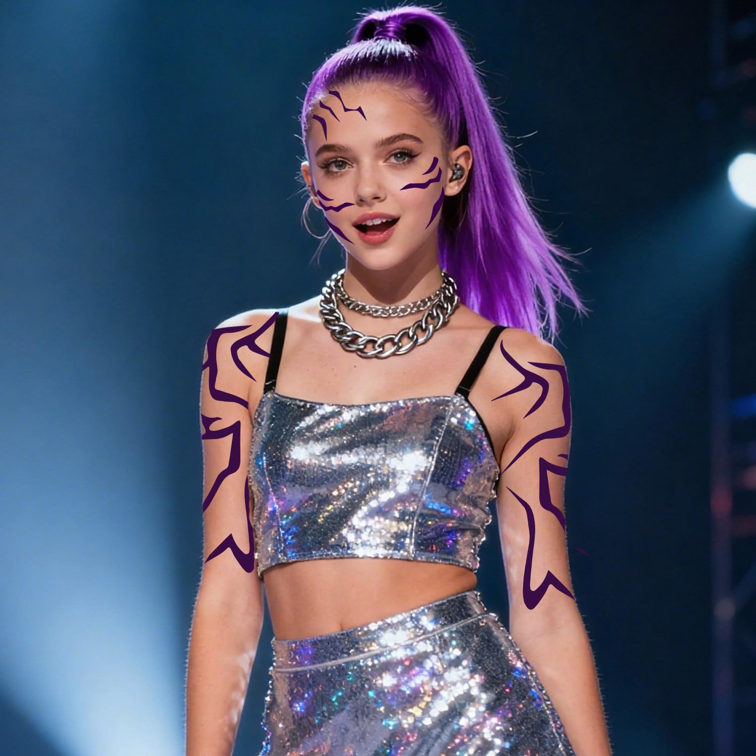 Movie Anime Purple Temporary Tattoos Dance Cosplay, 4pcs Halloween Cosplay Tattoos Stickers Prop Accessories, Water Transfer(Purple) - Image 3